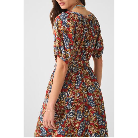 FAHERTY NWT Carmel LInen Blend Red Floral Tie Waist Dress // XS - Picture 3 of 15